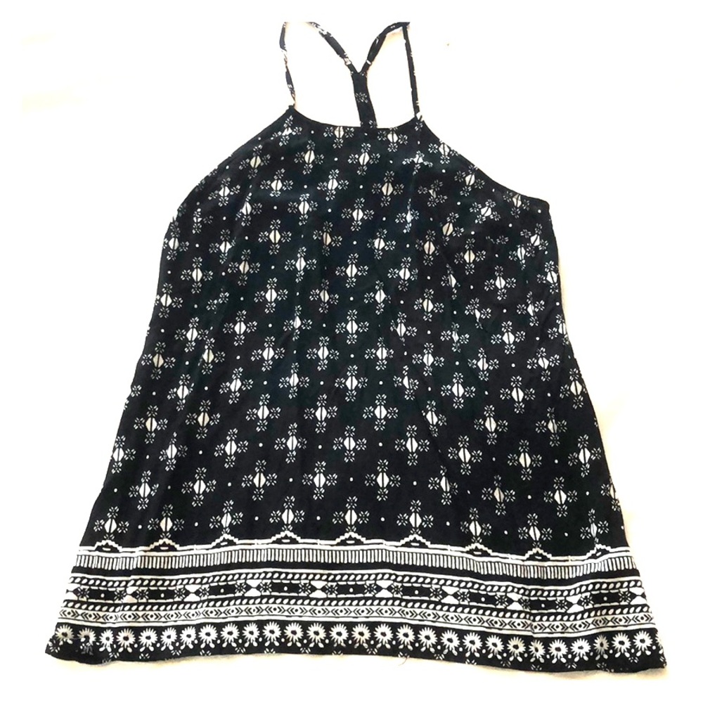 Printer black and white high neck blouse